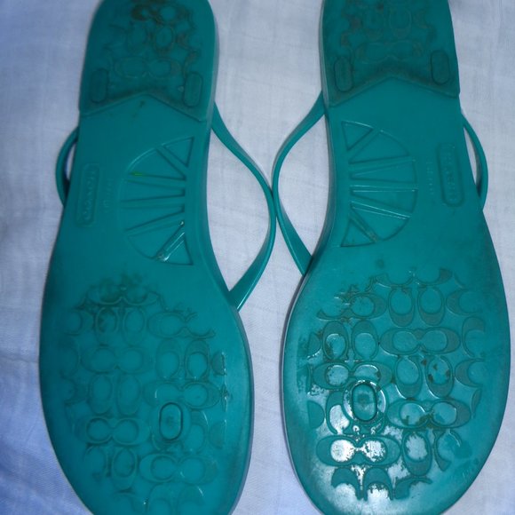 Coach Landon Sandals Flip Flop Thong Sandals Metal Bow Stripes Green Size 10 - Picture 5 of 5